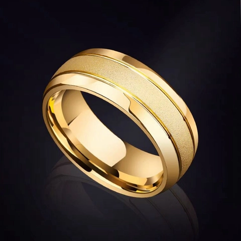 Frosted Titanium Steel Ring Band Gold Plated Matte Polished Beveled Edge Fashion Jewelry For Men Unisex Simple Style