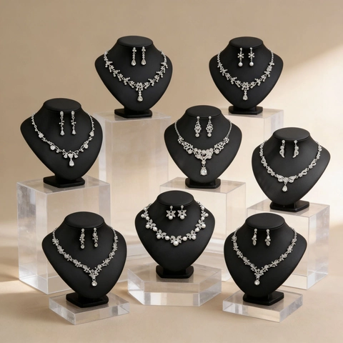 Vintage Cobre Collar Pendientes Rhinestone Zircon Gota De Agua Lazo Flor Joyas Para Mujeres Boda Fiesta Lujo