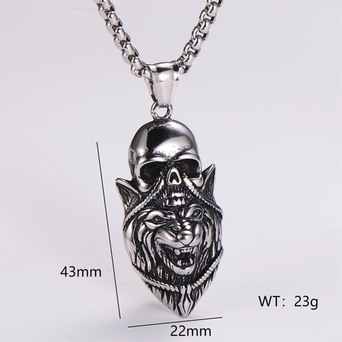 Collar Con Colgante De Calavera Y Cabeza De Bestia Acero Inoxidable 304 Retro Gótico Punk Hip Hop Rock Joyería Hombre