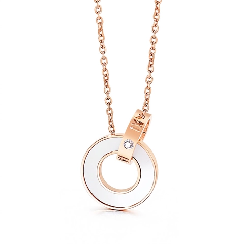 Collar De Acero Inoxidable Con Colgante De Doble Anillo Entrelazado Circonita Números Romanos Resina Para Mujeres