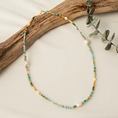 Collana Di Perle In Pietra Naturale Colorata Con Perla Barocca E Perle Di Rame Per Donna Stile Boho Gioielli