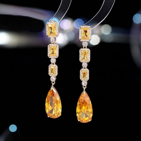 Lussuosi Orecchini a Goccia d'Acqua in Rame e Zirconia Stile Francese per Donna Eleganti Orecchini Pendenti Lunghi per Matrimonio