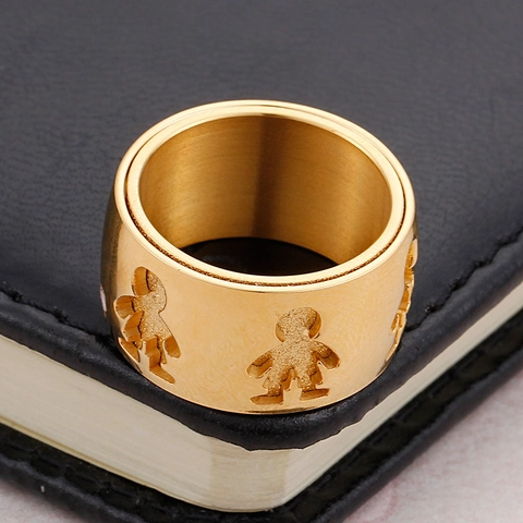 Hollow Out Boy Girl Character Band Ring Stainless Steel Brushed Finish Wide Finger Jewelry Fashion Unisex