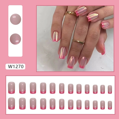 Aurora Gloss French Press On Nails Magenta Pink Square Medium Long Spicy Style For Women