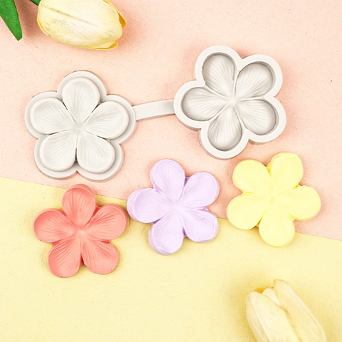 Plumeria Flower Silicone Mold Flexible Petal Floral Shape DIY Fondant Chocolate Baking Decorating Clay Crafting Tool Gray Pink