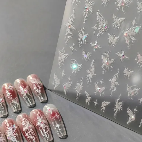 5D Embossed Butterfly Nail Art Stickers 3D Self Adhesive Laser Star Decals With Rhinestones Exquisite DIY Decoration