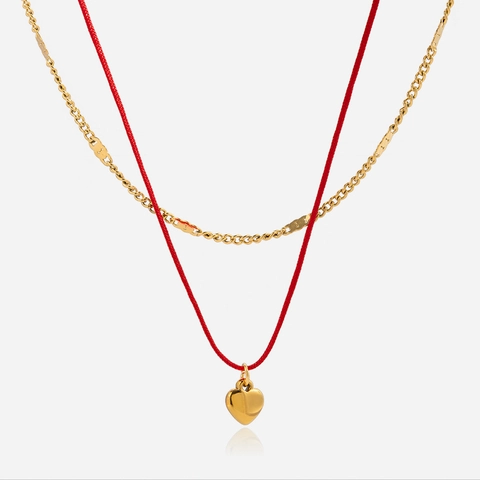 Doppellagige Herz Anhänger Halskette Edelstahl 18K Vergoldet Rotes Seil Schmuck Für Damen Täglich Dating Mode Accessoire