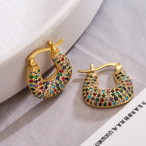 Orecchini A Cerchio A Forma Di U In Rame Placcato Oro Con Zircone Pavimentato Geometrici Retro Accessori Moda Di Lusso Per Donne