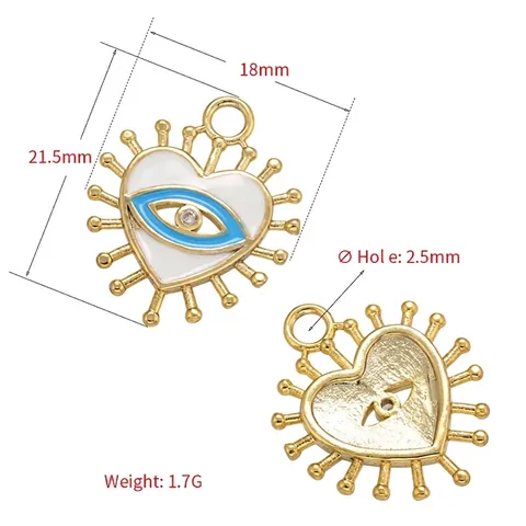 Pendente Cuore Malocchio Ottone Smalto Strass Accessori Gioielli DIY Micro Pavé Fascino Radiante