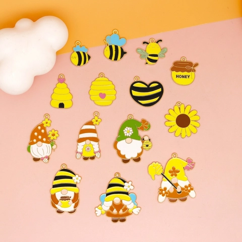 Bee Gnome Charms Alloy Enamel Honeycomb Sunflower Pendants For DIY Jewelry Making Crafts Cartoon Sweet Garden Style