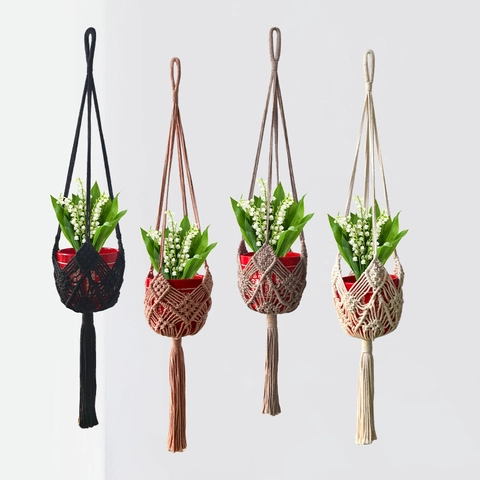 Macrame Plant Hanger Hand-woven Cotton Rope With Tassel Boho Style Indoor Outdoor Garden Wall Hanging Planter Decor