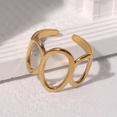 Anello Aperto Regolabile Acciaio Inossidabile Oro 18K Triplo Ovale Cavo Geometrico Gioielli Minimalisti Donne