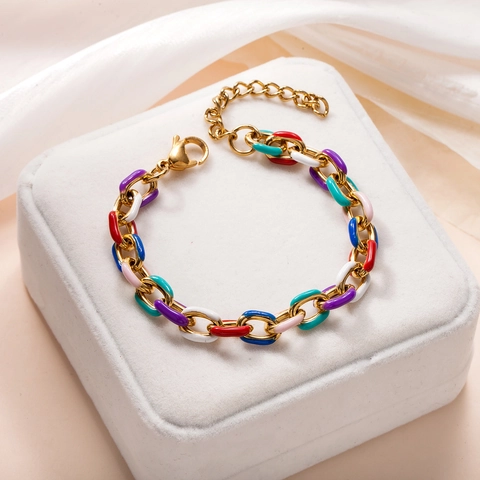 Edelstahl Mehrfarbig Emaille Kette Armband Vergoldet Tropföl High End Mode Hand Schmuck Verstellbares Armband Für Damen