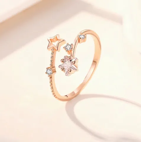 Anello Aperto in Rame Meteor Star Zirconia per Donna Regolabile Luce Lusso Stella Stella Cadente Moda Gioielli Anello da Dito Regalo