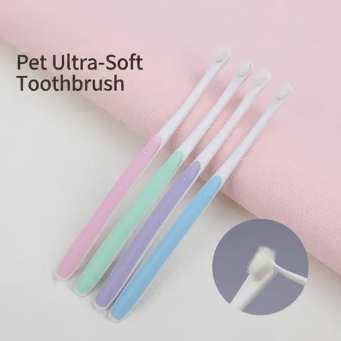 Pet Toothbrush Soft Bristles For Dog And Cat Oral Cleaning Dental Care Tool Plastic Handle With Paw Pattern