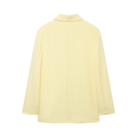 Women Blazer Jacket Notched Lapel Long Sleeve Double Buttons Polyester Solid Color Casual Work Office Outerwear