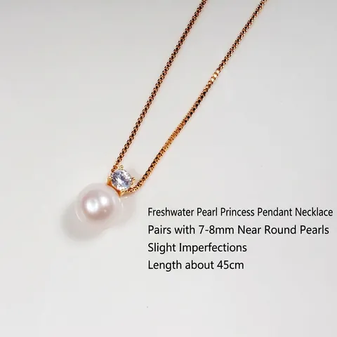 Freshwater Pearl Pendant Necklace Gold Filled Copper Chain With Zircon Minimalist Elegant Princess Jewelry Gift For Women