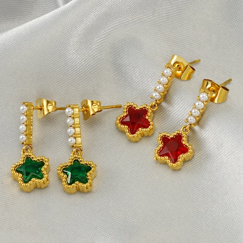 Französischer Stil Vergoldete Edelstahl Stern Zirkon Künstliche Perlen Ohrstecker Eleganter Schmuck Für Damen