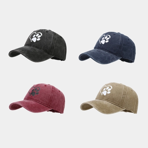 Washed Cotton Baseball Cap Heart Paw Print Distressed Sun Protection Vintage Outdoor Hat For Women Men Adjustable