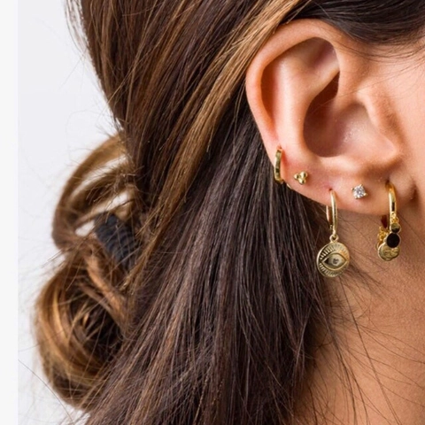 Orecchini a Cerchio Totem Malocchio in Rame Retro Con Perno in Argento Sterling 925 Zirconia Oro Argento Donna Gioielli