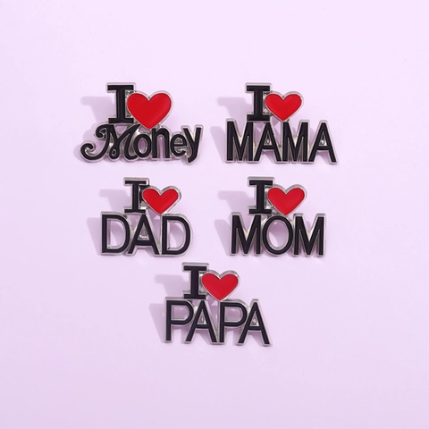 Enamel Pin Brooches Alloy Heart Letter Family Money Creative Cartoon Lapel Badge Jewelry For Clothing Bag Decor
