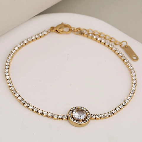 Stainless Steel Tennis Bracelet For Women Sparkling Rhinestone Heart Round Square Water Drop Geometric Fashion Jewelry