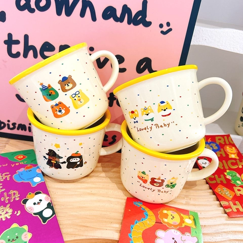 Tazza In Ceramica Disegno Cane Orso Cartoni Animati Pois Manico Decorativo Tazza Da Colazione Regalo Carino