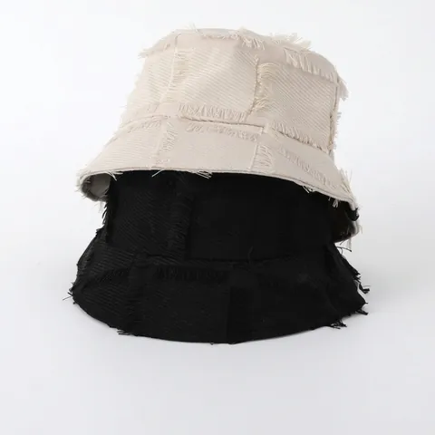 Sombrero de Pescador de Algodón para Mujer Con Borde Deshilachado Lavado Color Sólido Textura de Tablero Protección Solar Playa Moda
