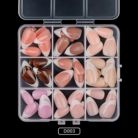 French Almond Press On Nails ABS Plastic Glossy Solid Colors Sweet Simple Wearable False Nail Tips For Women