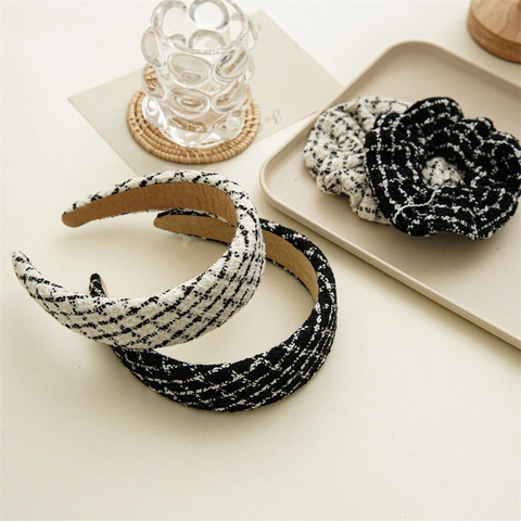 Accessori Per Capelli In Tweed Vintage Compresi Cerchietto Imbottito Elastico E Fermaglio Per Capelli A Fiocco Per Donna