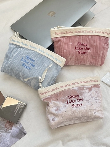 Borsa Da Toilette Ricamata In Velluto Pochette Per Trucco Da Viaggio Portatile Organizzatore Con Motivo A Cuore Custodia Morbida Donna