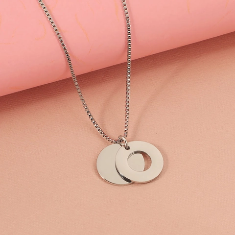 Collar Minimalista De Acero Inoxidable 304 Colgante Doble Círculo Cadena Caja Joyería Geométrica Para Hombre Mujer