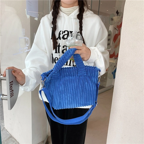 Damen Cord Umhängetasche Handtasche Klein Reißverschluss Street Style Student Alltag Schultertasche