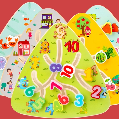Wooden Montessori Logic Maze Puzzle Board Sliding Track Cognitive Learning Toys For Toddlers Educational Development
