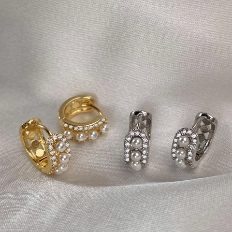 Orecchini A Cerchio Con Künstliche Perle Eleganti Per Donna Rame Micro Zircone Intarsiato Retro Lusso Gioielli