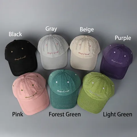 Baseball Cap Grid Texture Ripstop Polyester Breathable Fast-Dry Magical Secrets Letter Embroidery Outdoor Sport Sun Hat