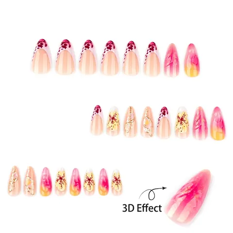 Press On Nails Long Stiletto 3D Flower Relief Leopard Print Gradient Luxury Art Style Fake Nails For Women