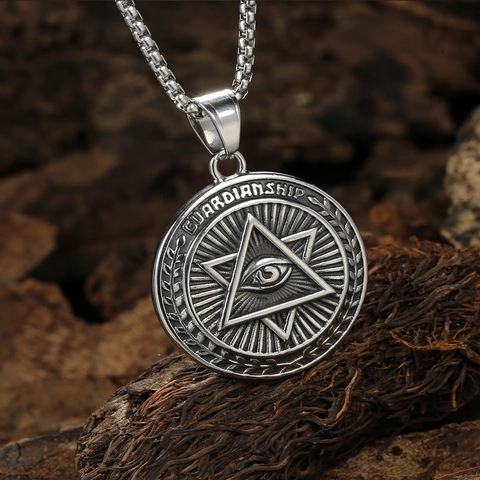 Collar Con Colgante Del Ojo De La Providencia Vintage Acero Inoxidable Hexagrama Estrella De David Joyería Religiosa Hombre