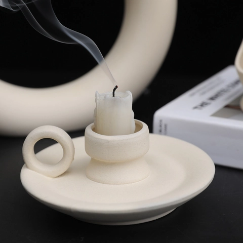 Nordic Minimalist Ceramic Candle Holder Matte Clay Candlestick Creative Art Desktop Ornament Modern Home Decor