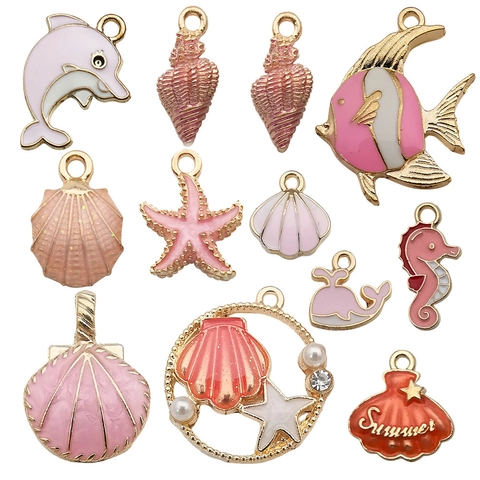 Oceaan Thema Zeedier Bedels Legering Emaille Zeester Schelp Zeepaardje Walvis Hangers Voor DIY Sieraden Maken Armband Ketting
