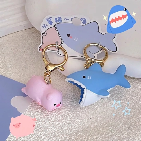 Süße Cartoon Tier Schlüsselanhänger Harz PVC Schwein Hai Magnetisch Pärchen Tasche Anhänger Geschenk