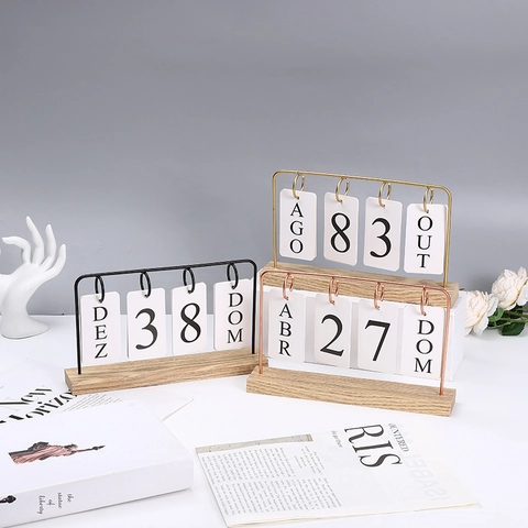 Calendario Perpetuo Minimalista Base In Legno Telaio In Metallo Visualizzazione Manuale Data Per Arredo Casa Ufficio