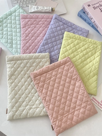 Quilted Laptop Sleeve Diamond Pattern Polyester Soft Tablet Protective Liner Bag Macaron Colors Shockproof
