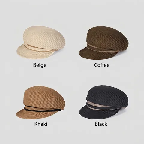 Paper Straw Newsboy Mütze Für Damen Gewebt Atmungsaktiv Sommer Sonnenhut Vintage Baker Boy Cap Faltbar Elegant Einfarbig