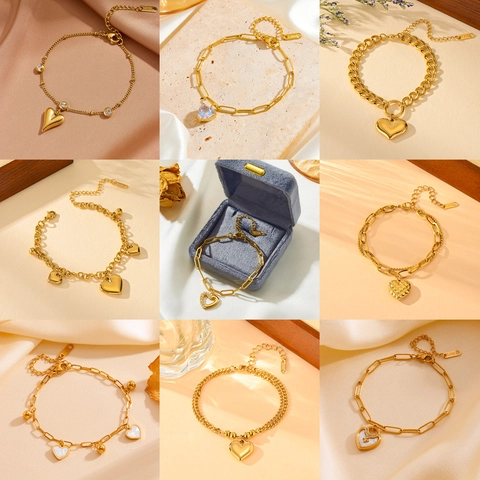 Roestvrijstalen Armband Met Hartjeshanger Voor Dames Verguld Zirkoon Kunstparelmoer Verstelbare Ketting Elegante Sieraden