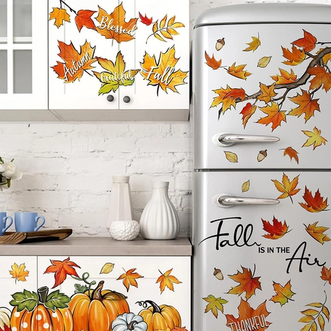 Acción de Gracias Pegatinas Ventana Hoja Membrillo Calabaza PVC Autoadhesivo Calcomanías Otoño Hogar Cocina Vidrio Decor