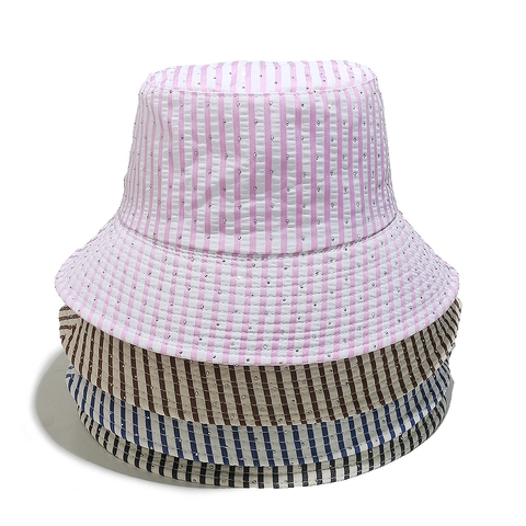 Cappello Alla Pescatora A Righe In Cotone Da Donna Strass Stella Protezione Solare Estate All Aperto Chic Traspirante
