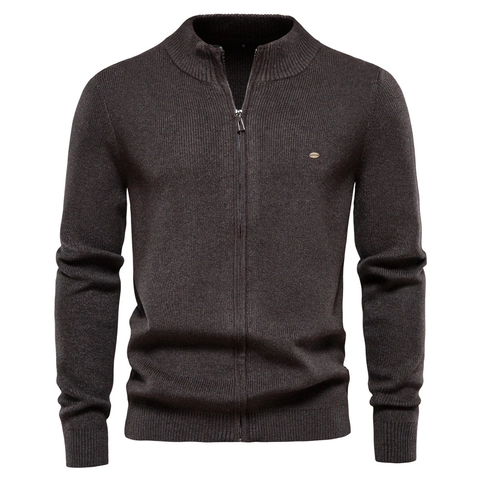 Men's Knitted Cardigan Sweater Full Zip Stand Collar Slim Fit Long Sleeve Casual Solid Color Soft Breathable Outerwear