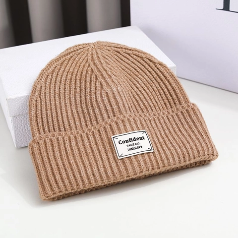 Gebreide Beanie Muts Geribbelde Wol Warm Winter Met Engelse Patch Decoratief Casual Voor Dames Heren