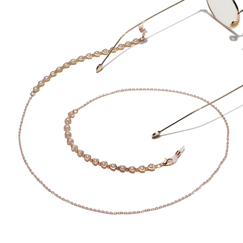 Catena Per Occhiali In Metallo Dorato Perla Artificial Cuore Anti-smarrimento Cinturino Occhiali Maschera Antiscivolo Cappio Regolabile